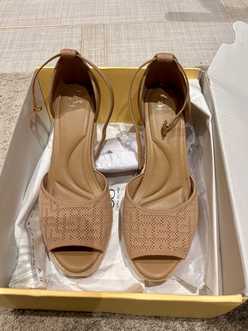 Neutral Tan Platform Wedge Sandals with Ankle Strap